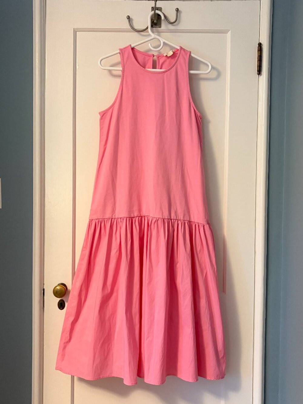 Maeve sleeveless flounce midi dress size medium pink drop waist full skirt